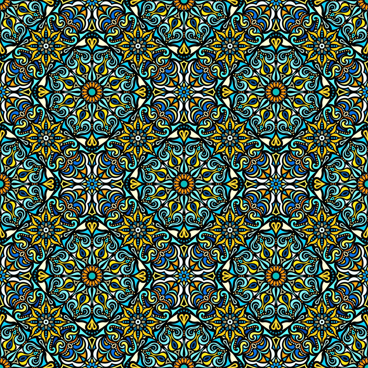 Yellow - Turquoise Mandala Fabric 2007.2