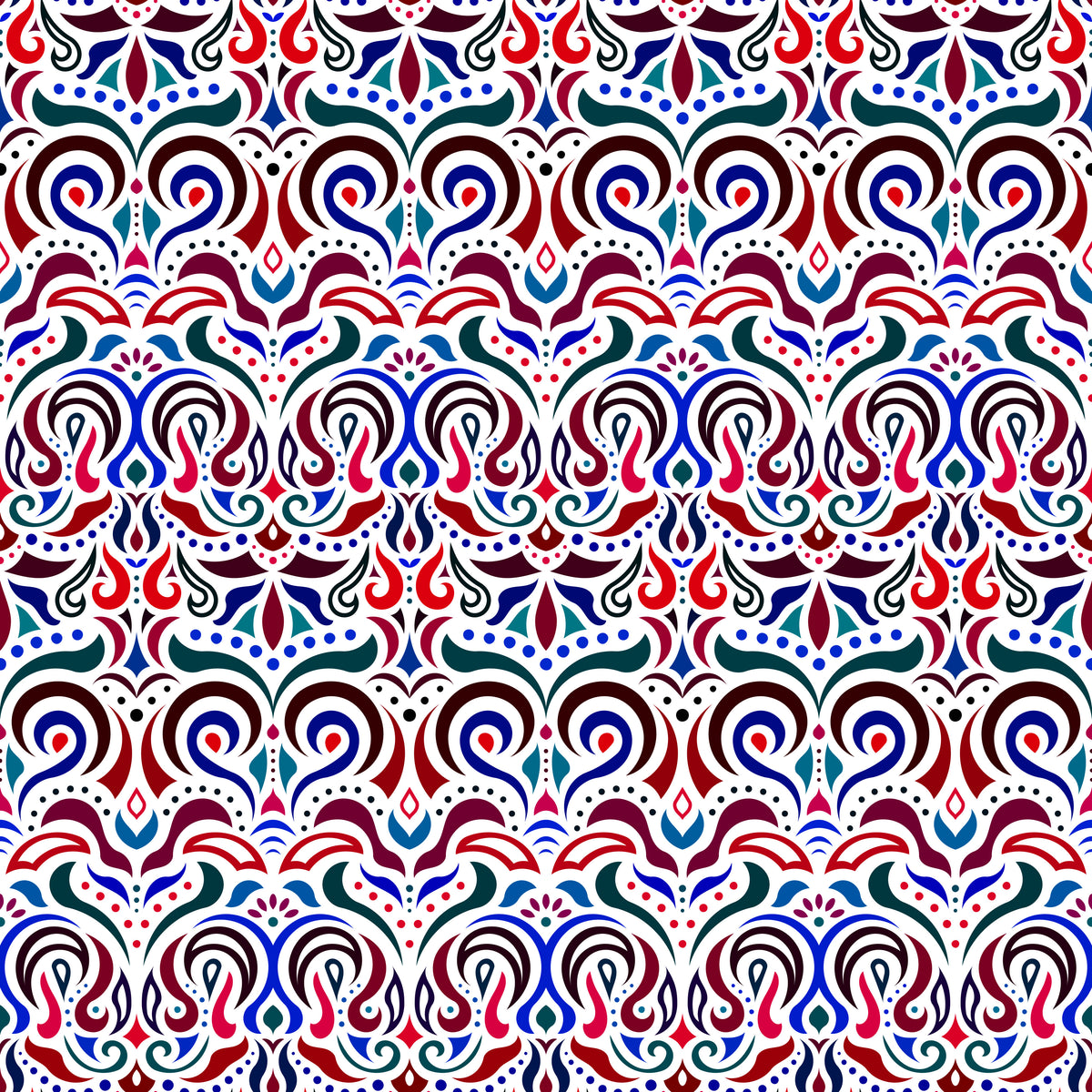 Red - Blue Abstract Doodle Fabric 1007i
