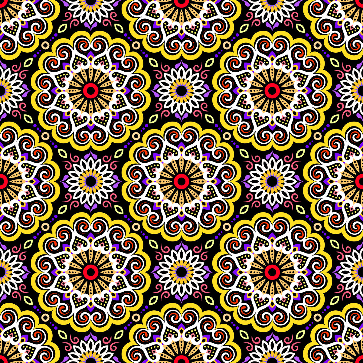Yellow - Purple - Red Mandala Fabric - 179