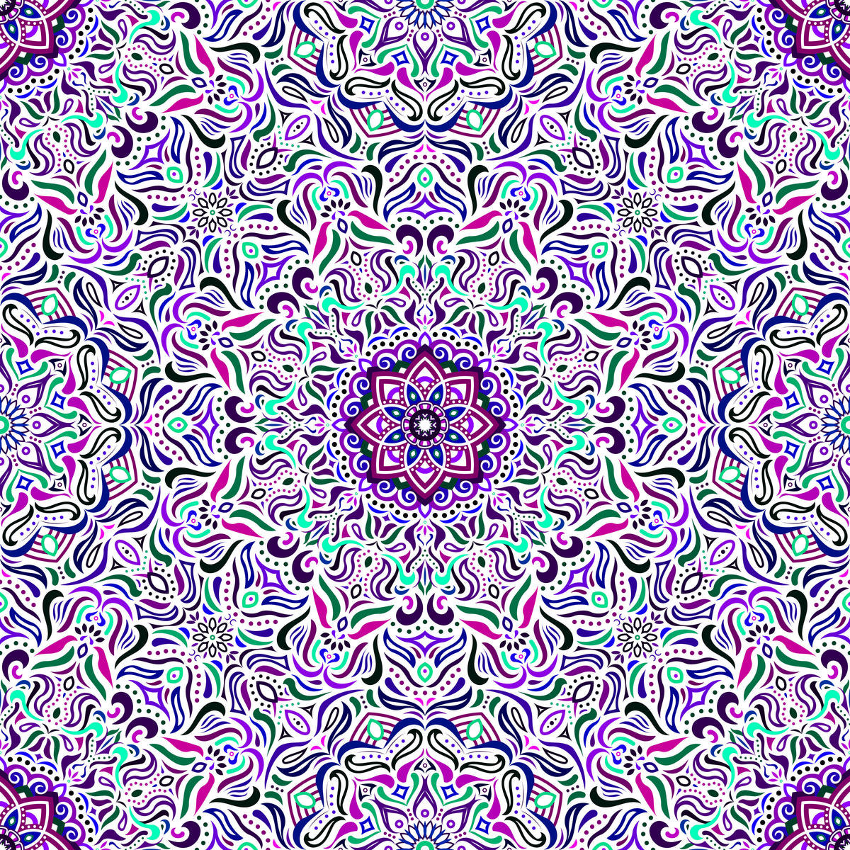Turquoise - Purple - Blue Mandala Fabric 2009.1i