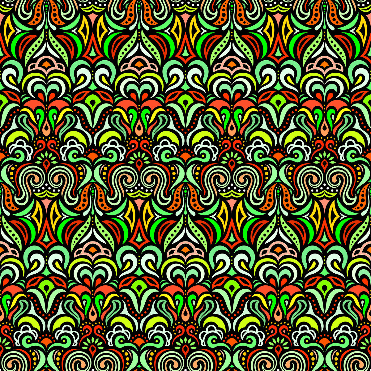 Green - Red - Yellow Abstract Doodle Fabric 1008.3