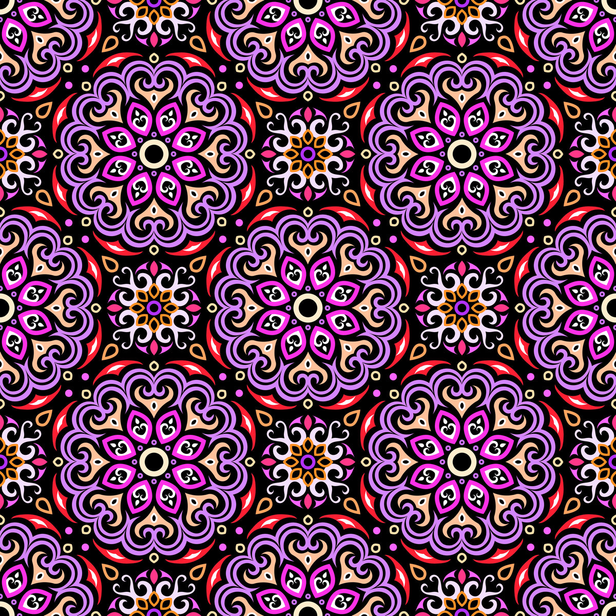 Purple - Red - Yellow Mandala Fabric - 155