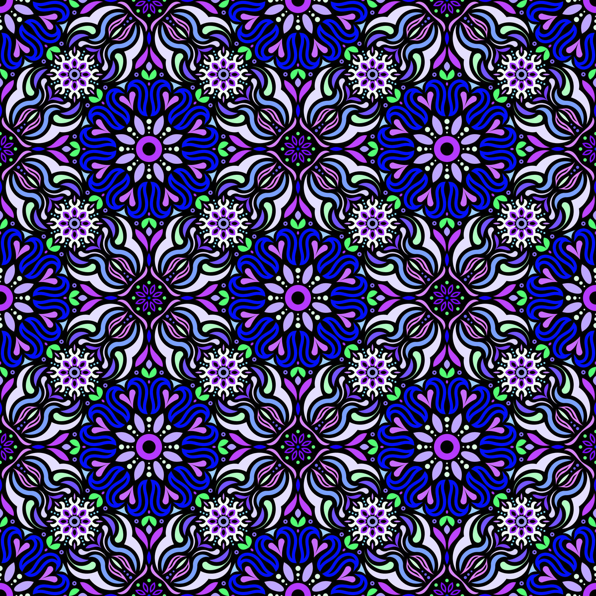 Blue - Purple - Green Mandala Fabric 2009.2