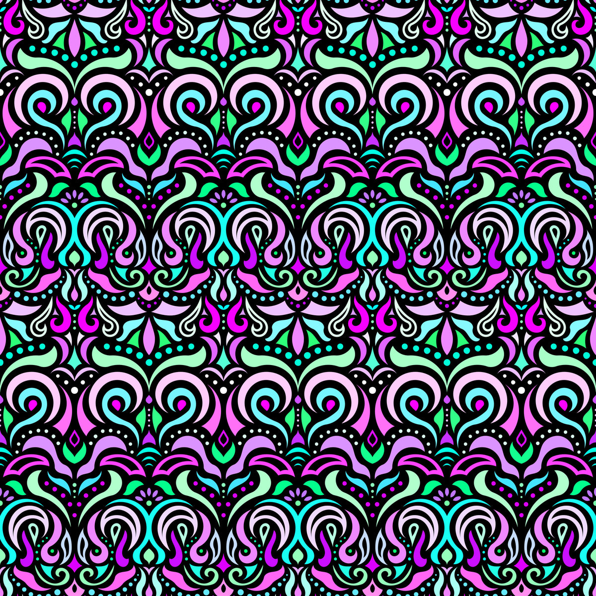 Pink - Green - Turquoise Abstract Doodle Fabric 1007