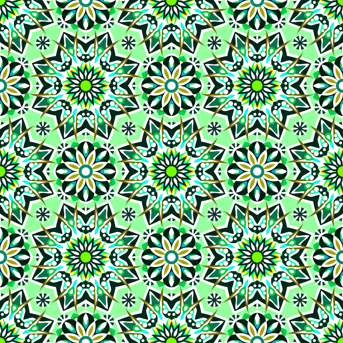 Green - Turquoise Mandala Fabric - 122i