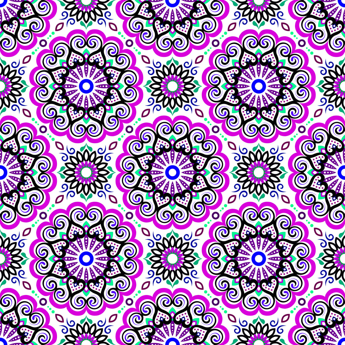 Purple - Turquoise - Blue Mandala Fabric - 179i