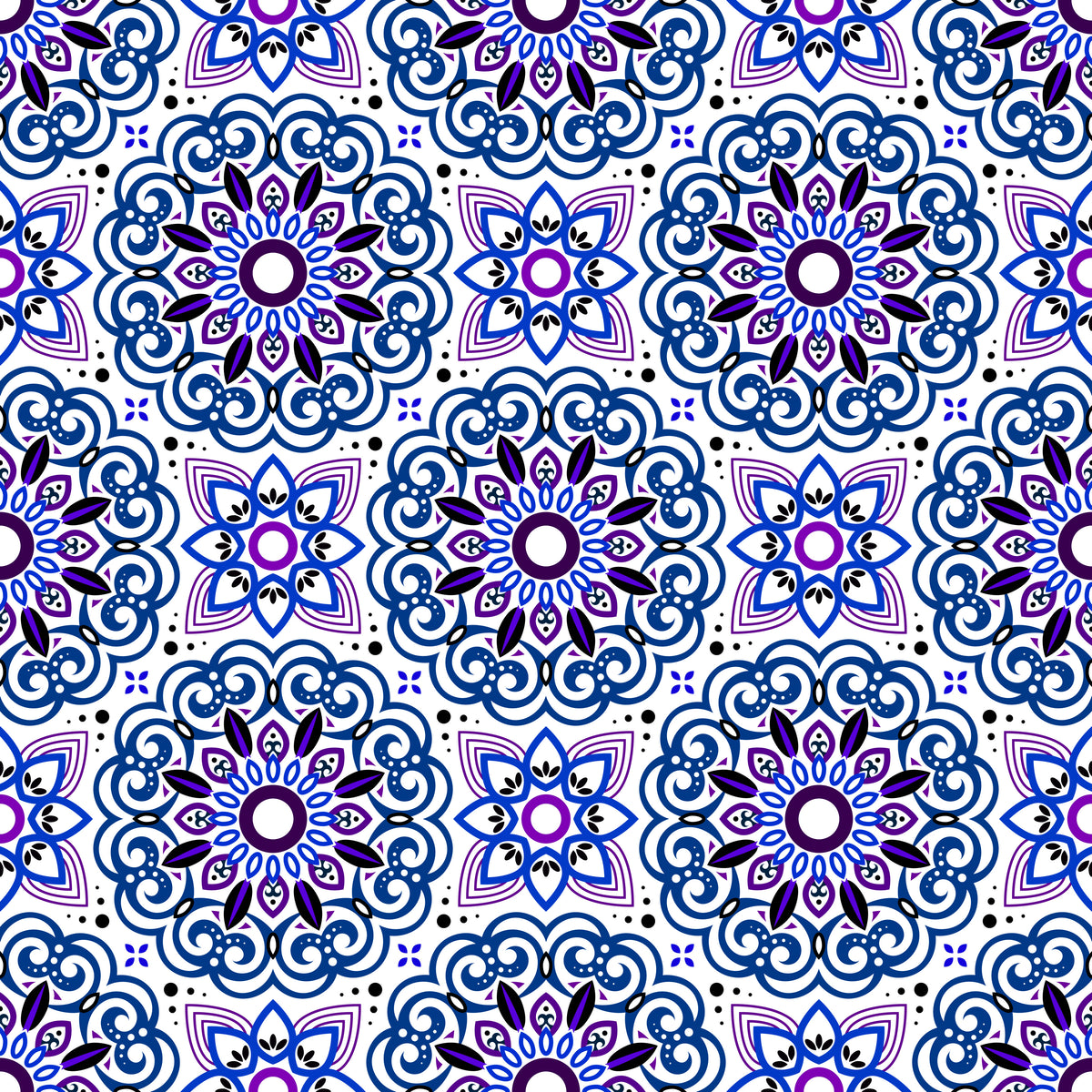 Blue - Purple Mandala Fabric - 149i