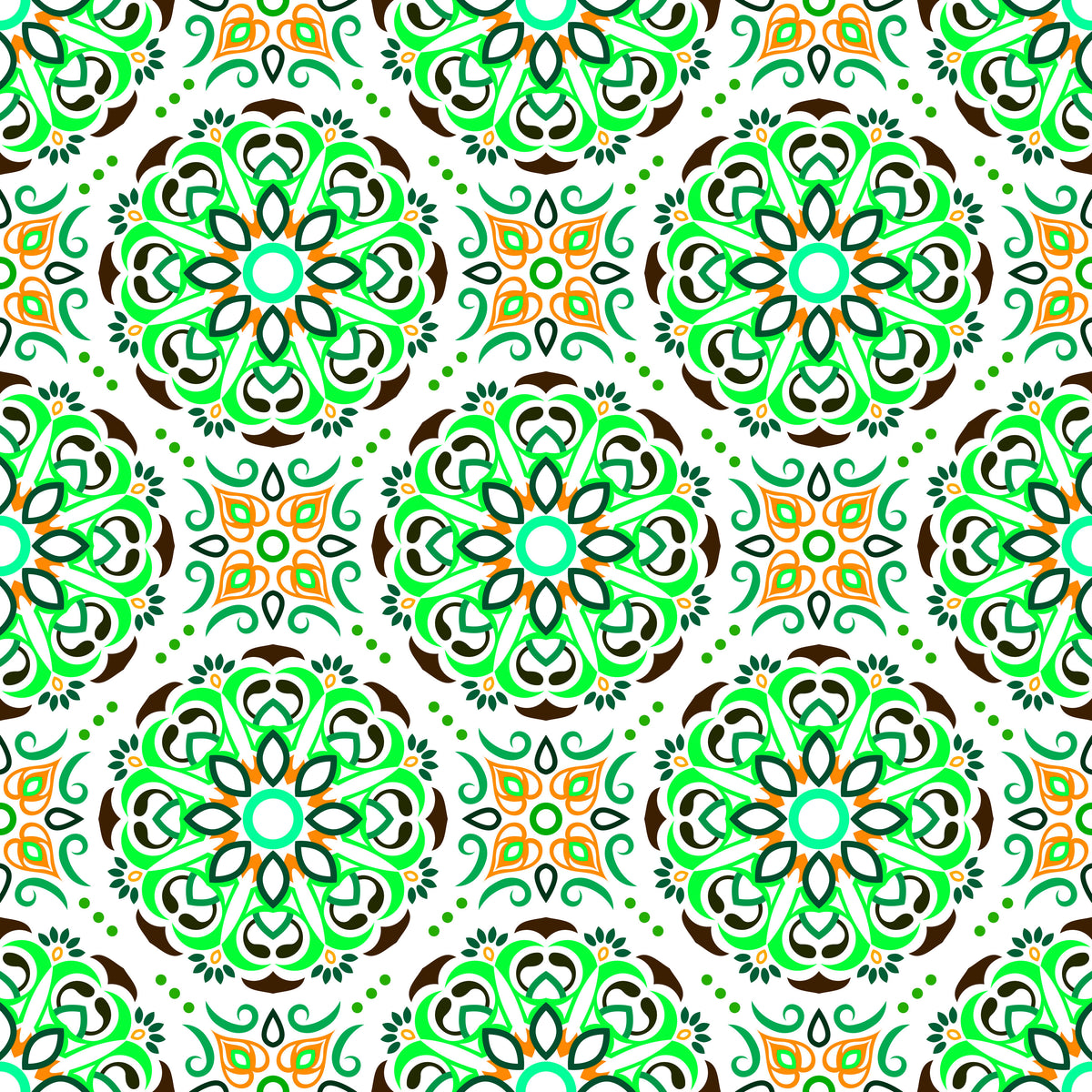 Green - Orange Mandala Fabric - 160i