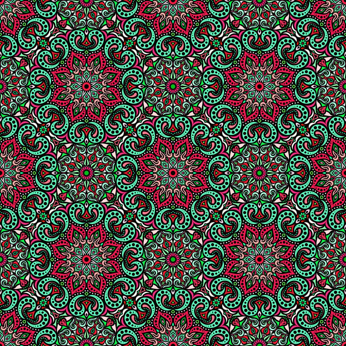 Green - Red - Turquoise Mandala Fabric 2007.3