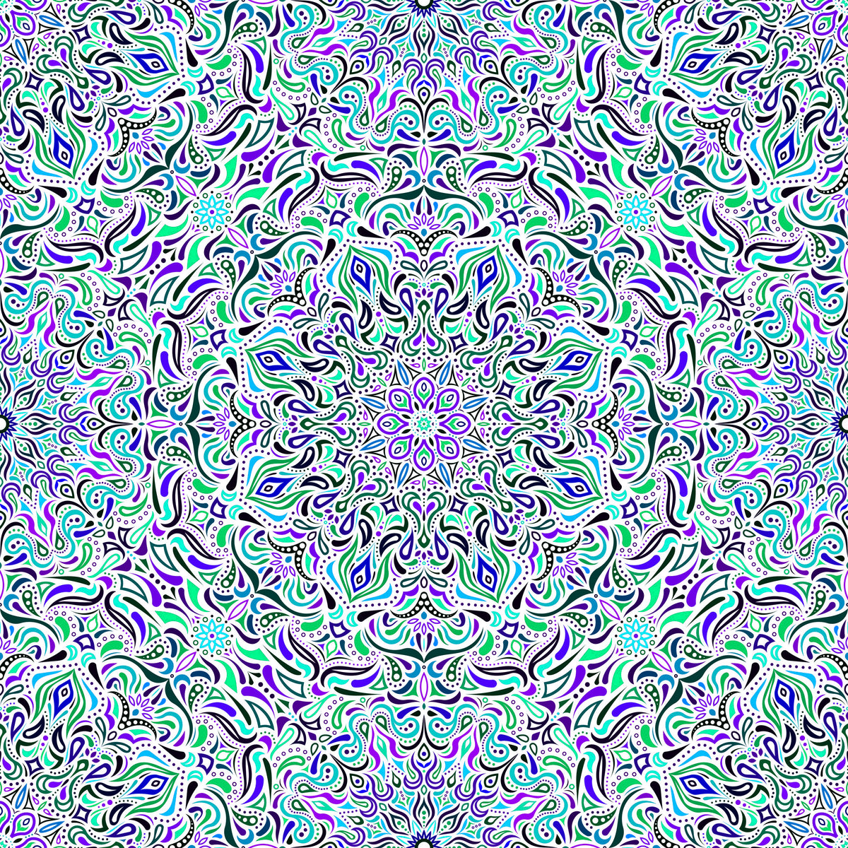 Green - Turquoise - Purple Mandala Fabric 2008.1i