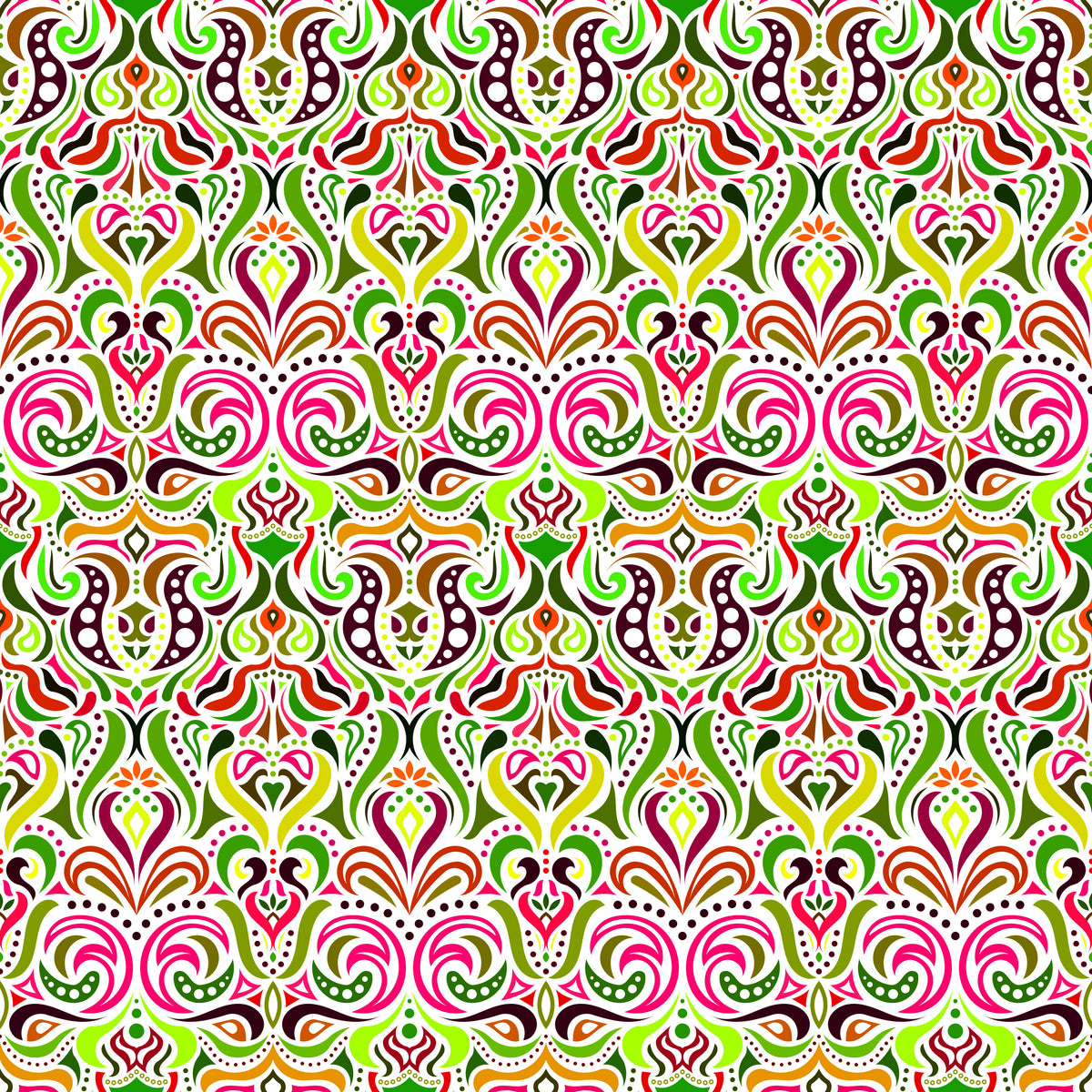 Green - Yellow - Red Abstract Doodle Fabric 1011.4i