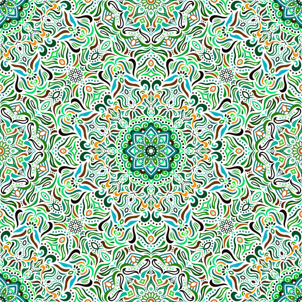 Turquoise - Orange - Green Mandala Fabric 2009.1i