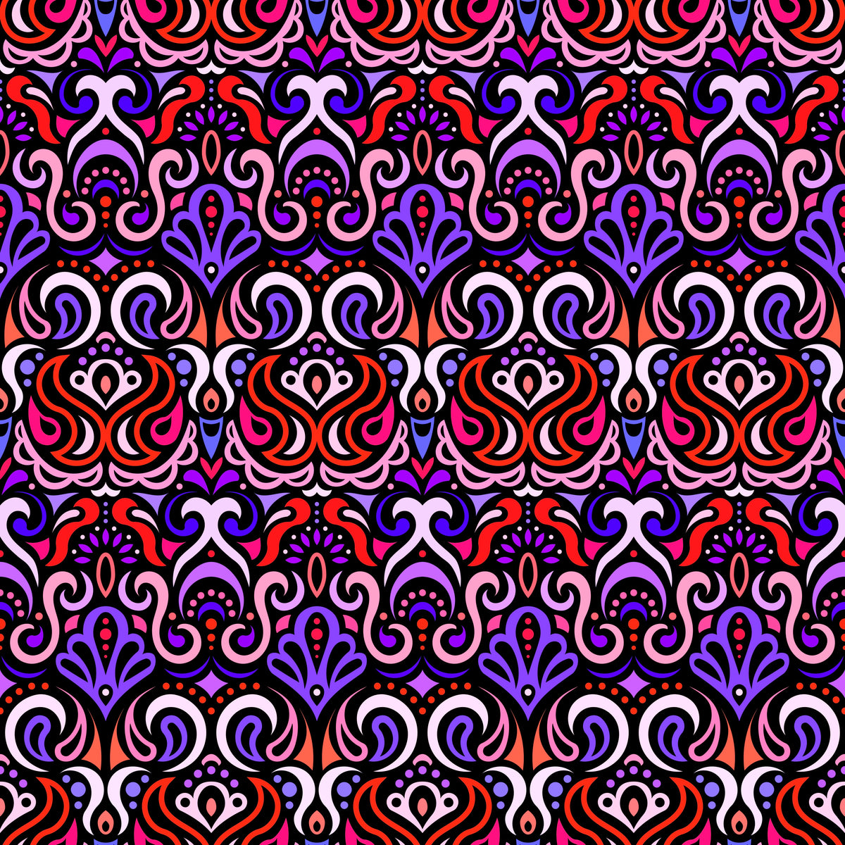 Red - Purple Abstract Doodle Fabric 1002