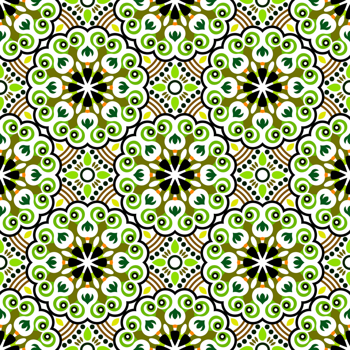 Green - Yellow - Orange Mandala Fabric - 132i