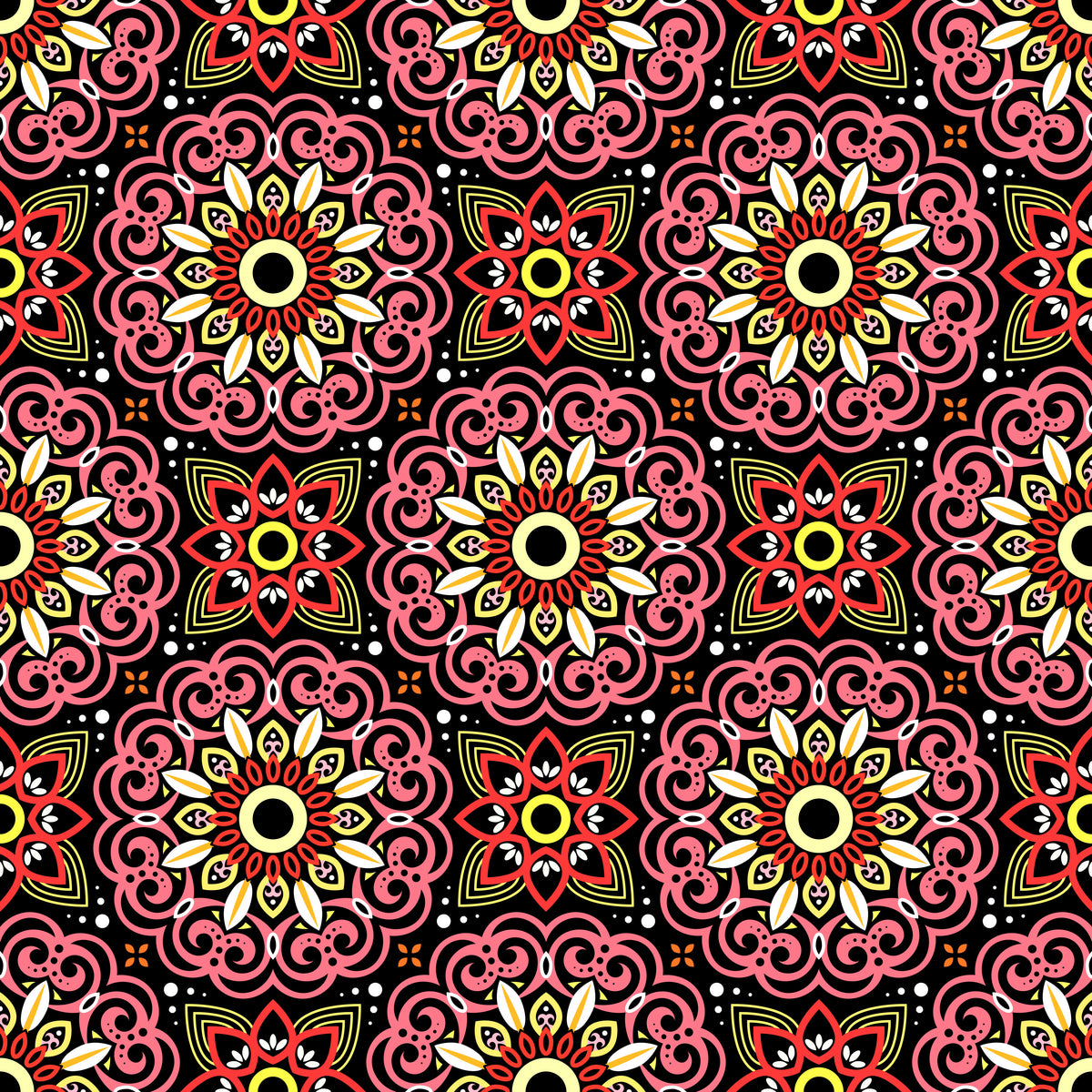 Red - Yellow Mandala Fabric - 149