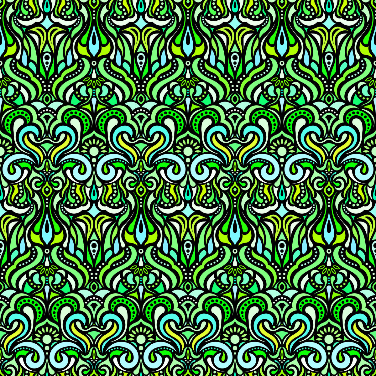 Turquoise - Green Abstract Doodle Fabric 1012