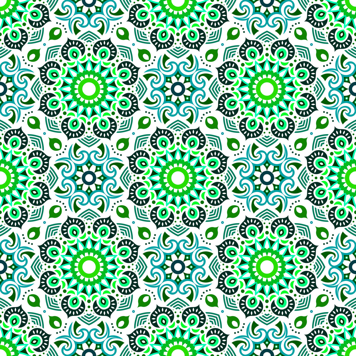 Turquoise - Green Mandala Fabric - 193i
