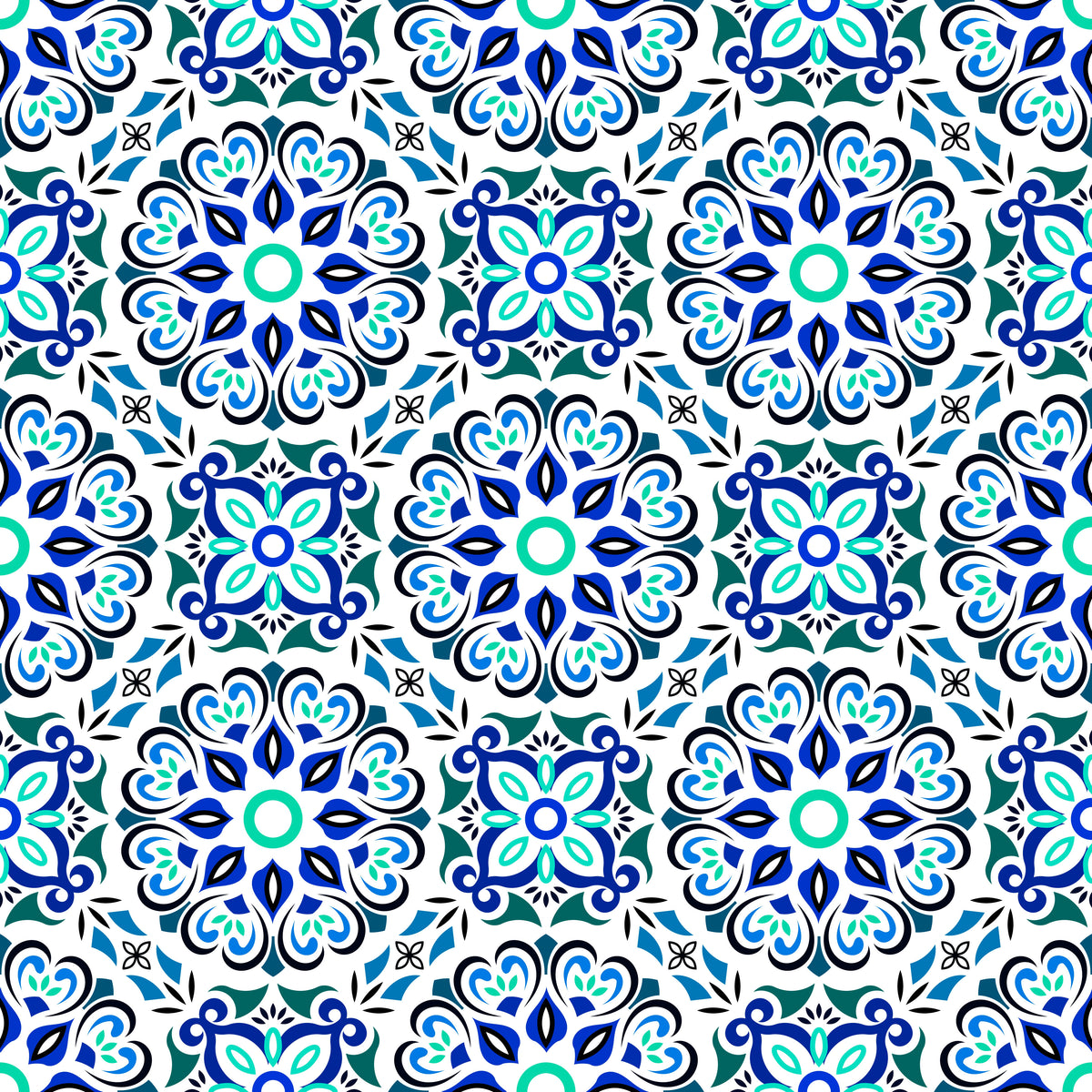 Turquoise - Blue Mandala Fabric - 206i