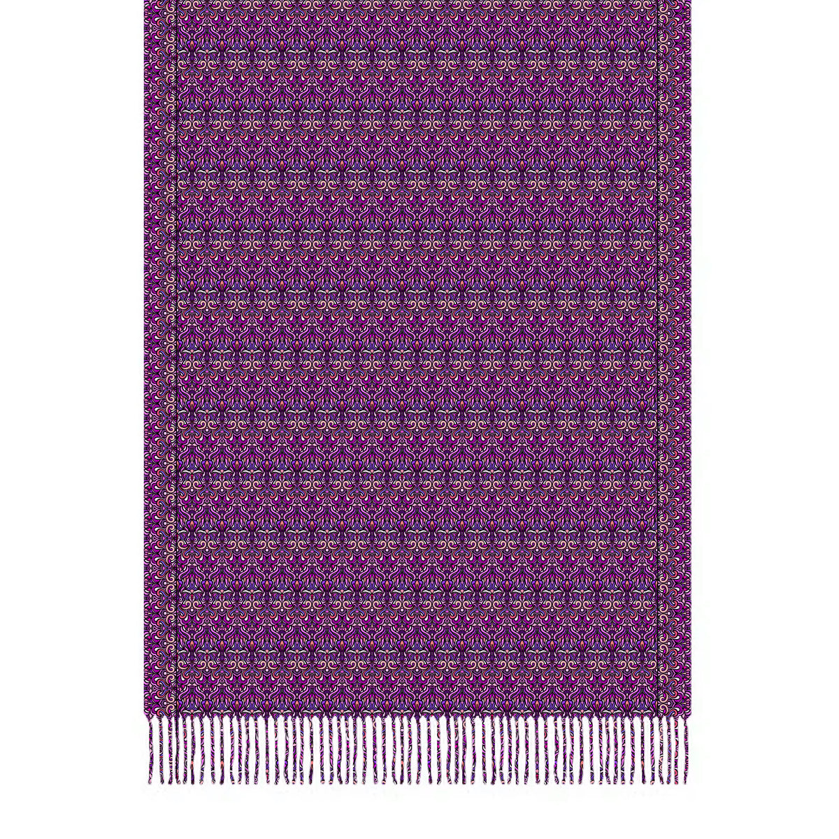 Pink - Purple - Coral Abstract Doodle Scarf with Tassels