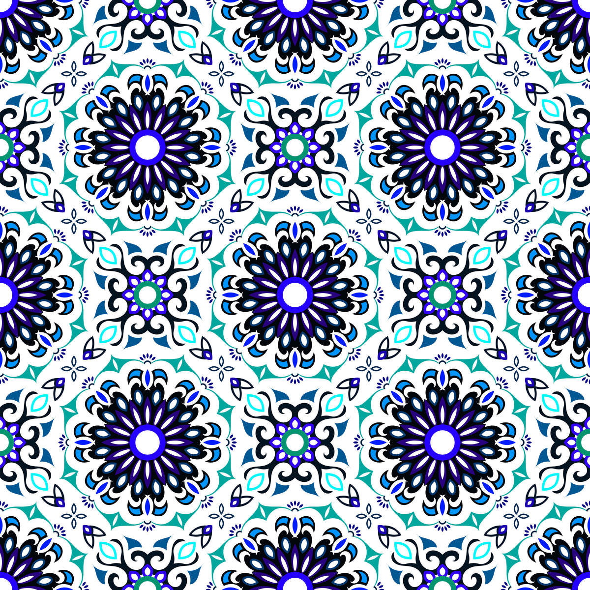 Turquoise - Blue Mandala Fabric - 198i