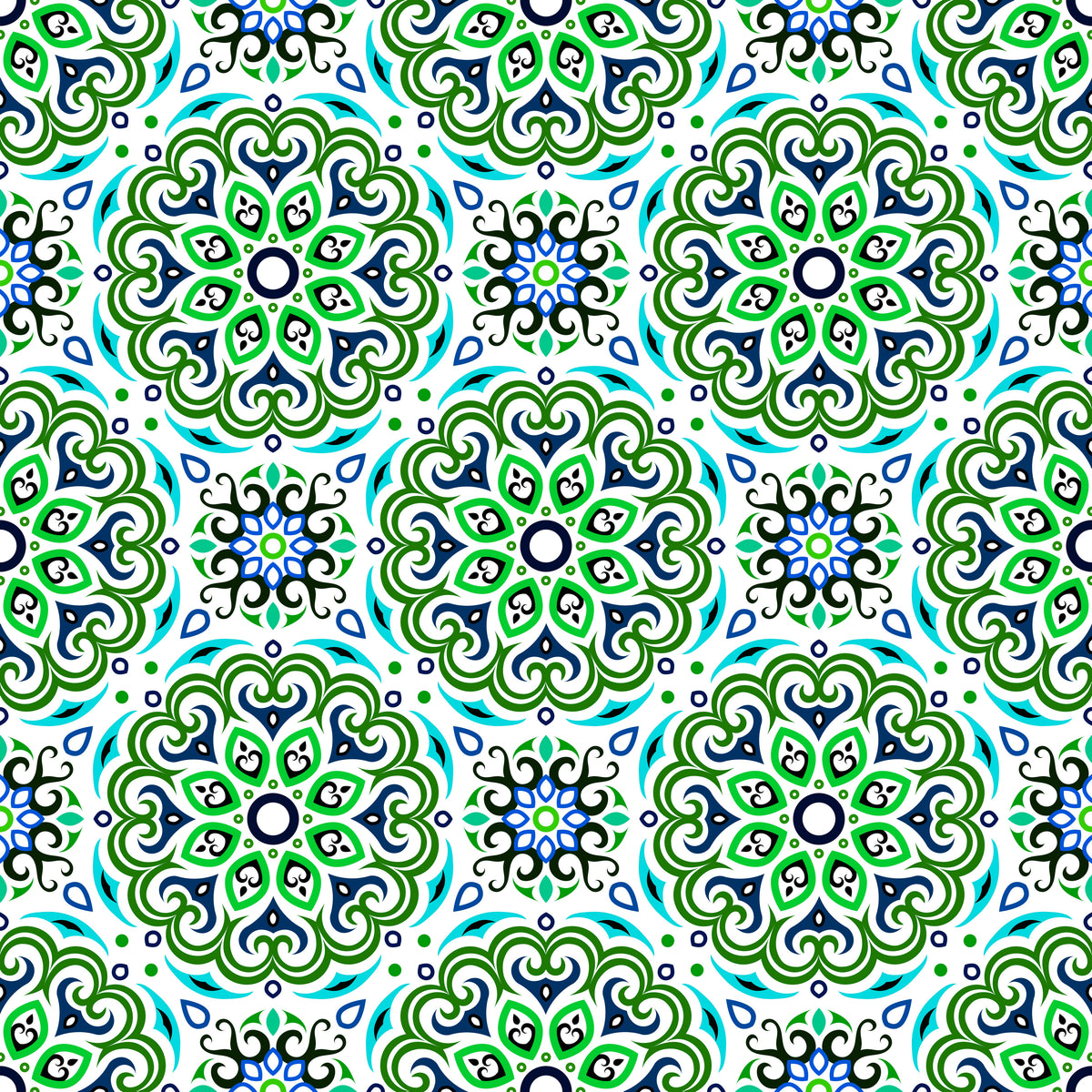 Green - Turquoise - Blue Mandala Fabric - 155i