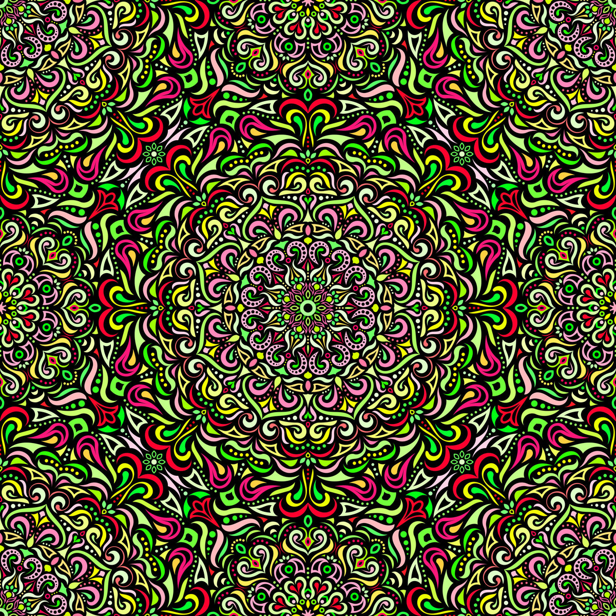 Green - Red - Yellow Mandala Fabric 2005