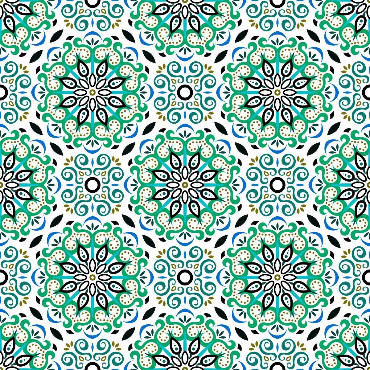 Green - Blue - Turquoise Mandala Fabric - 165i