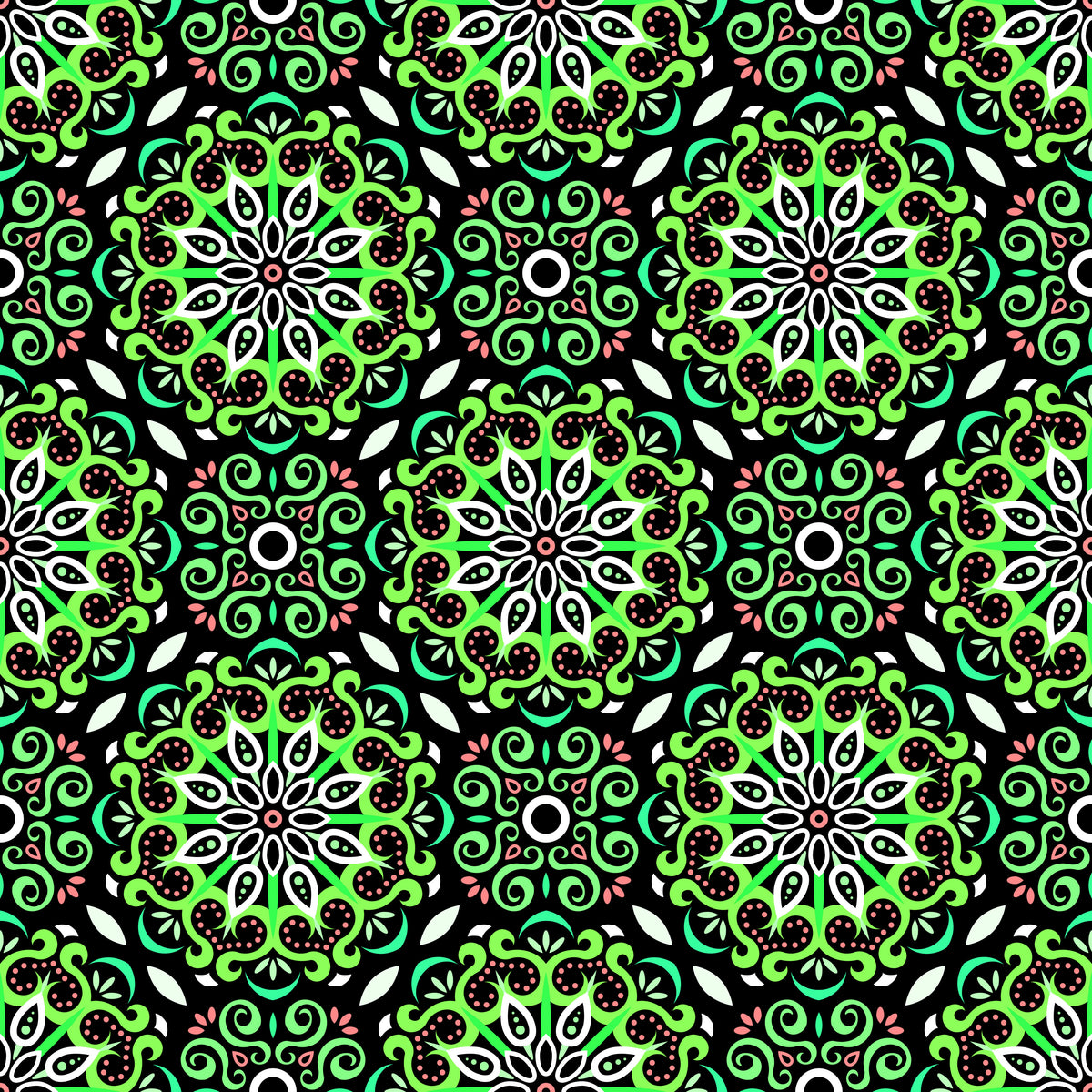 Green - Red Mandala Fabric - 165