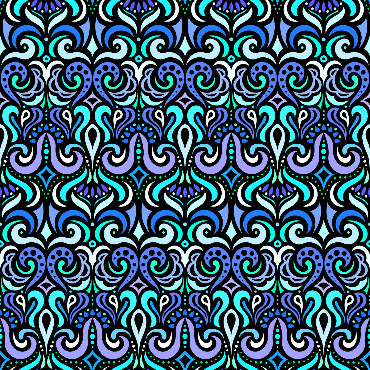 Blue - Turquoise Abstract Doodle Fabric 1001