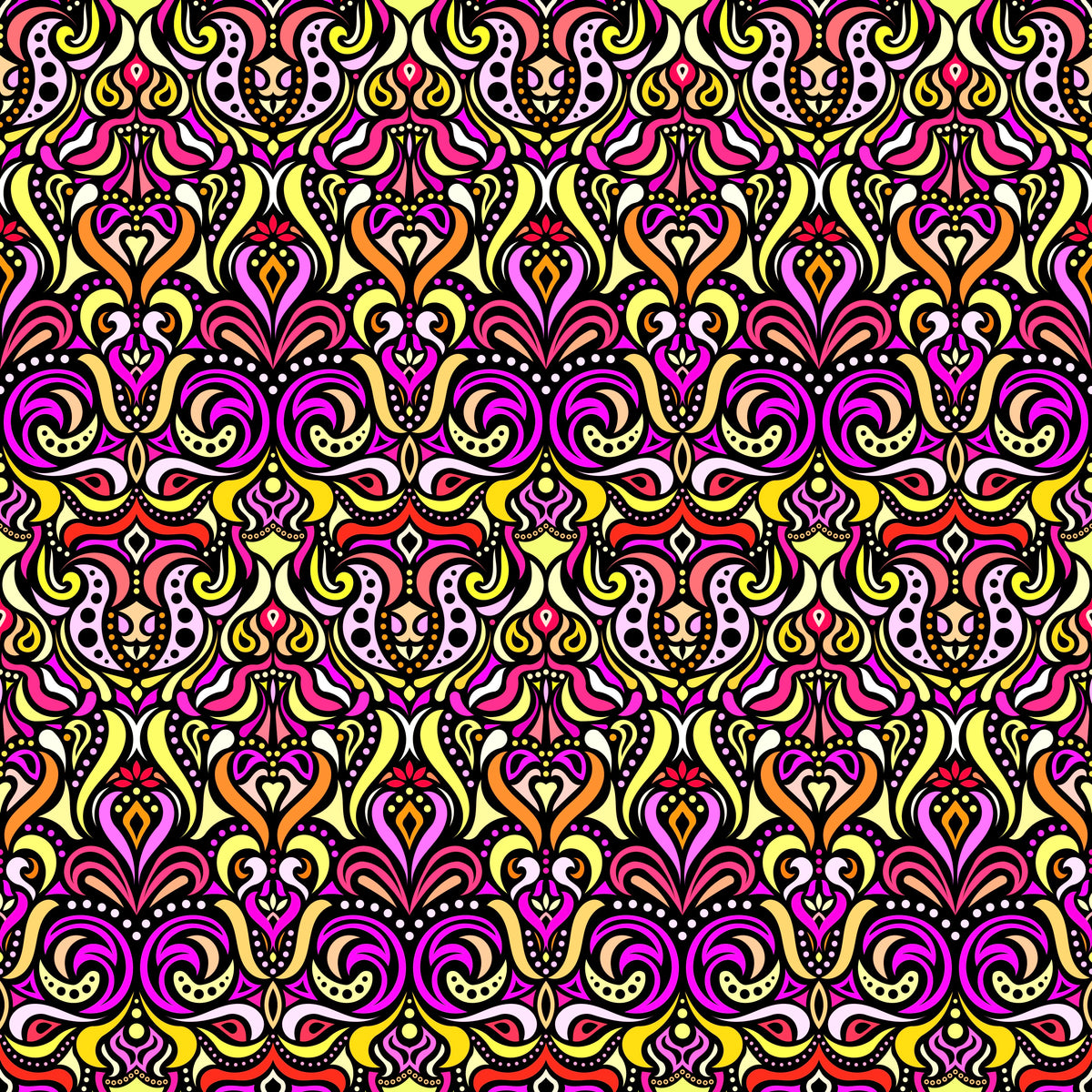 Pink - Yellow - Orange Abstract Doodle Fabric 1011.4