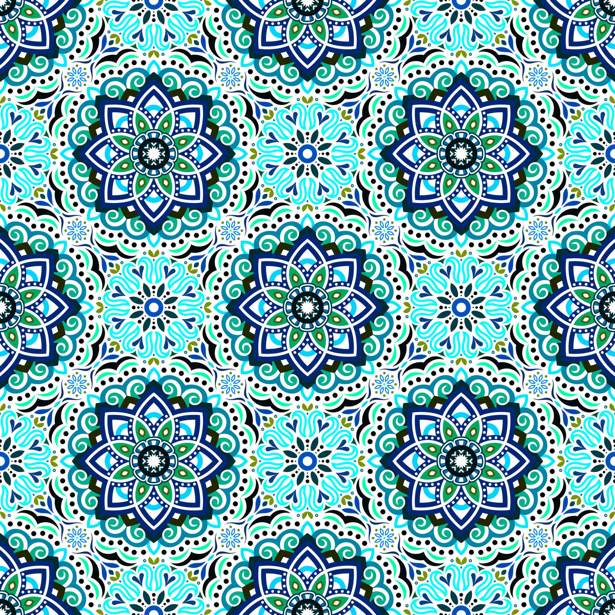 Turquoise - Blue - Green Mandala Fabric 2009.3i