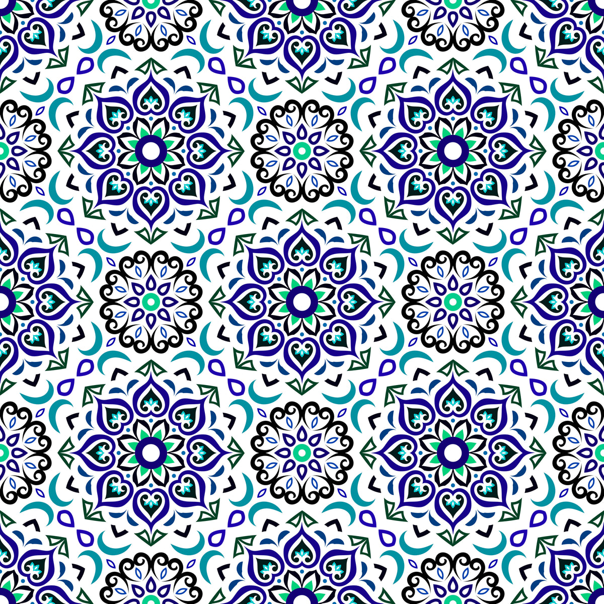Blue - Turquoise Mandala Fabric - 213i