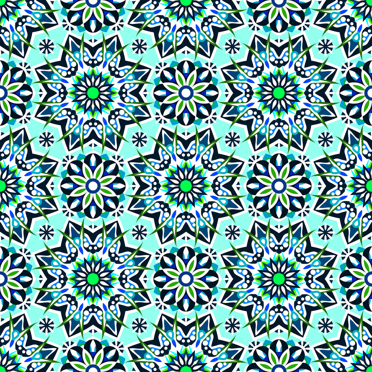 Turquoise - Green - Blue Mandala Fabric - 122i