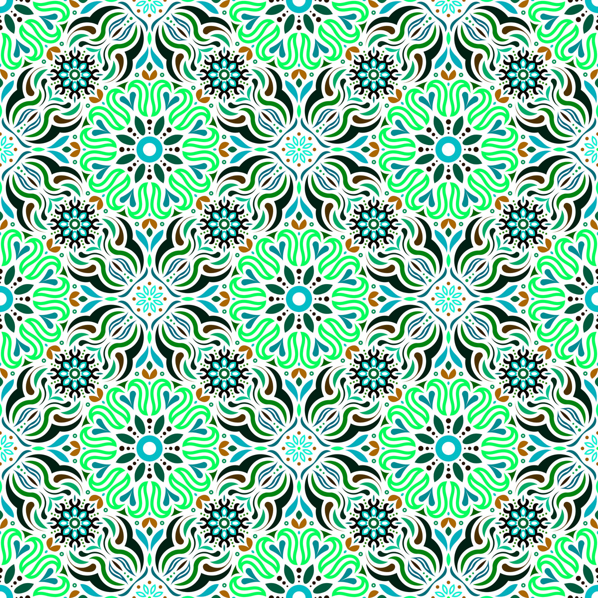 Turquoise - Green - Brown Mandala Fabric 2009.2i