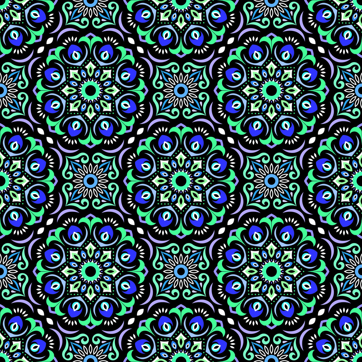 Turquoise - Blue Mandala Fabric - 209