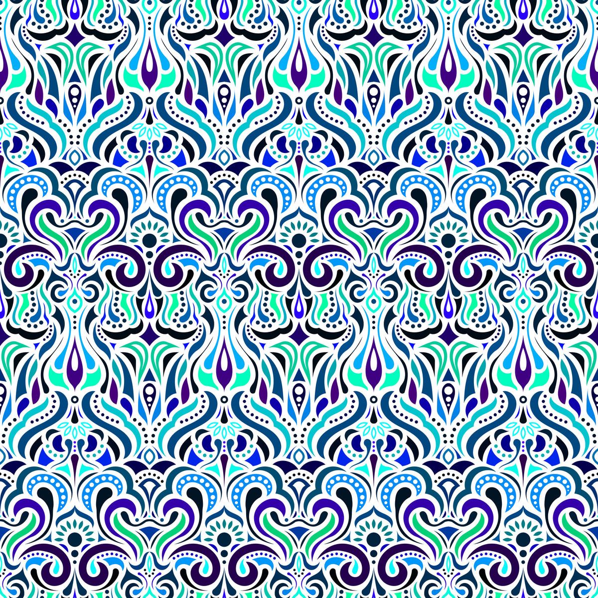 Turquoise - Blue Abstract Doodle Fabric 1012i