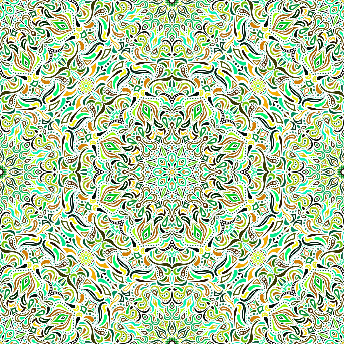 Turquoise - Yellow - Green Mandala Fabric 2008.1i