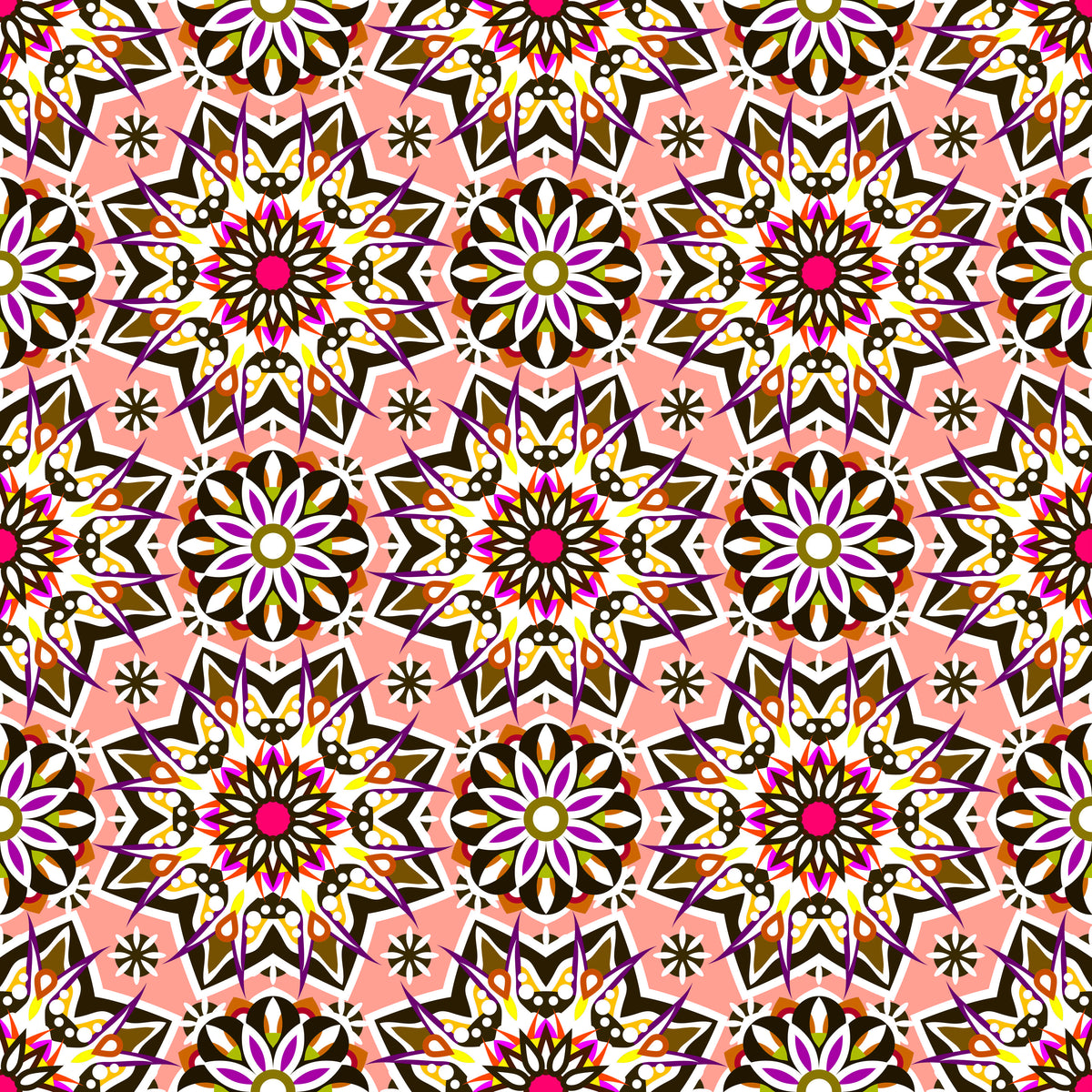 Pink - Purple - Brown Mandala Fabric - 122i