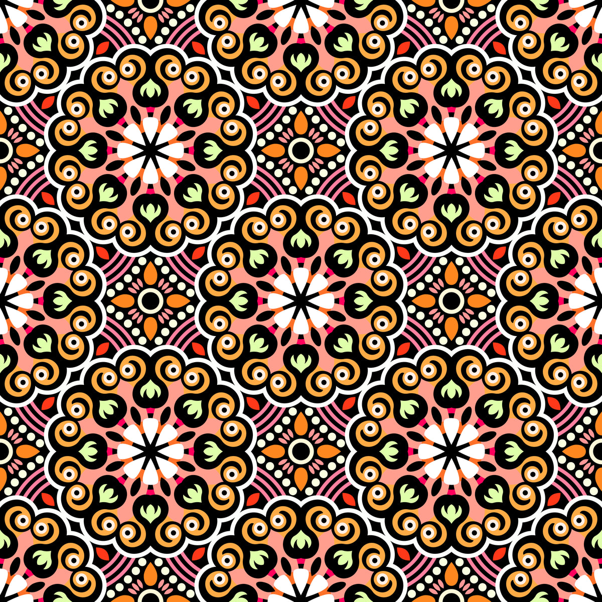 Orange - Yellow - Red Mandala Fabric - 132