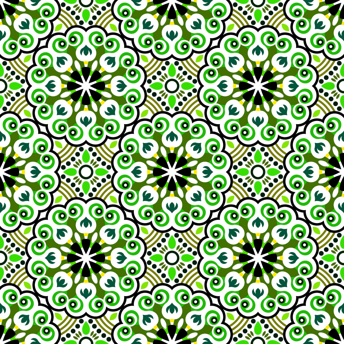 Green - Yellow Mandala Fabric - 132i