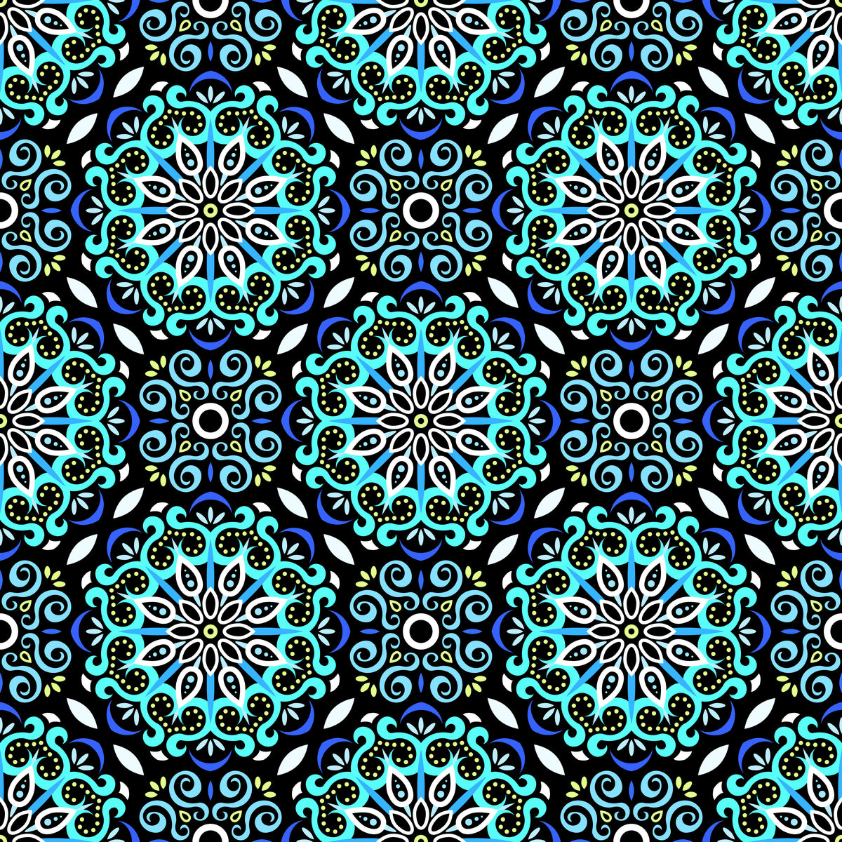 Turquoise - Blue - Green Mandala Fabric - 165