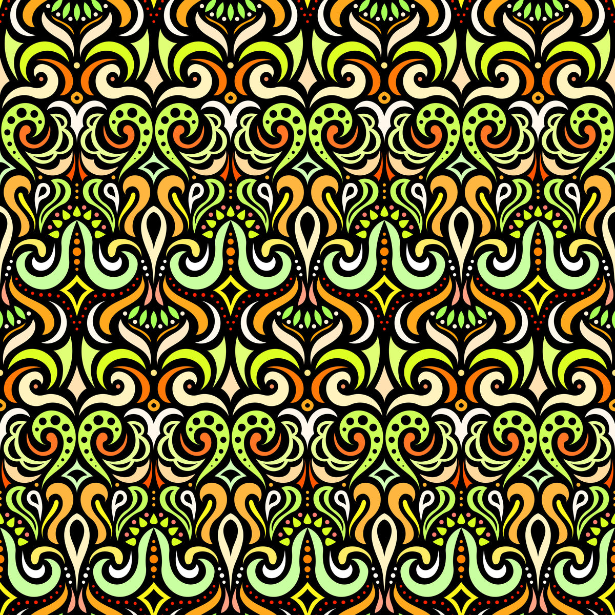 Yellow - Green - Orange Abstract Doodle Fabric 1001