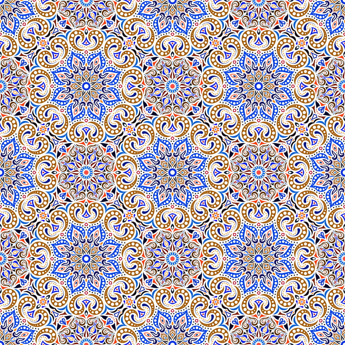 Brown - Blue - Orange Mandala Fabric 2007.3i