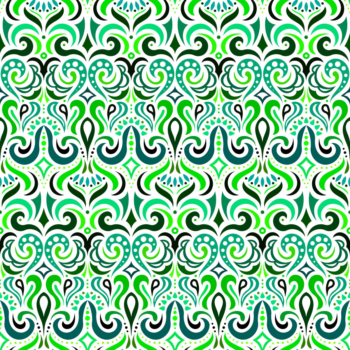 Green - Turquoise Abstract Doodle Fabric 1001i