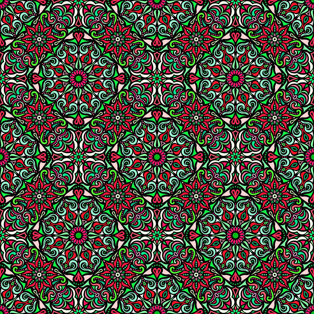 Red - Green Mandala Fabric 2007.2