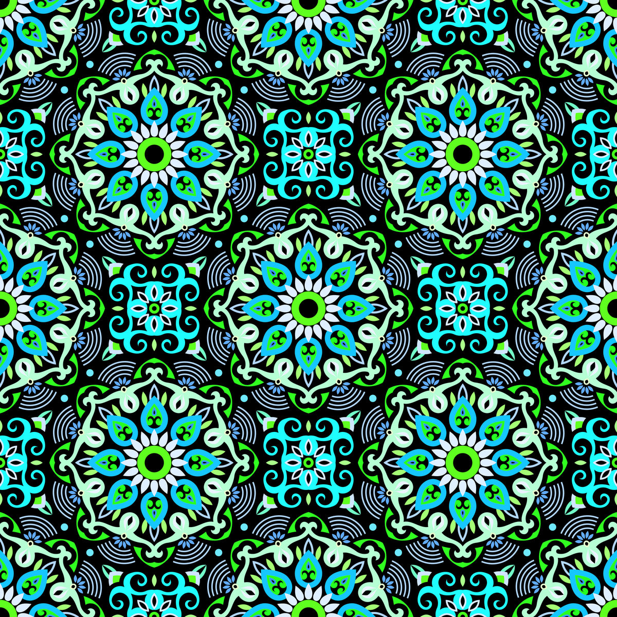 Turquoise - Green Mandala Fabric - 140