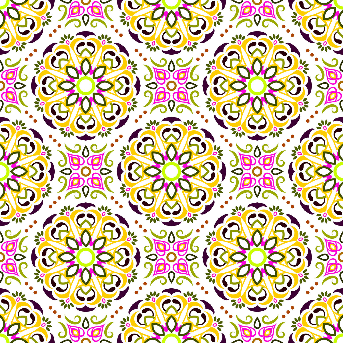 Yellow - Pink - Green Mandala Fabric - 160i