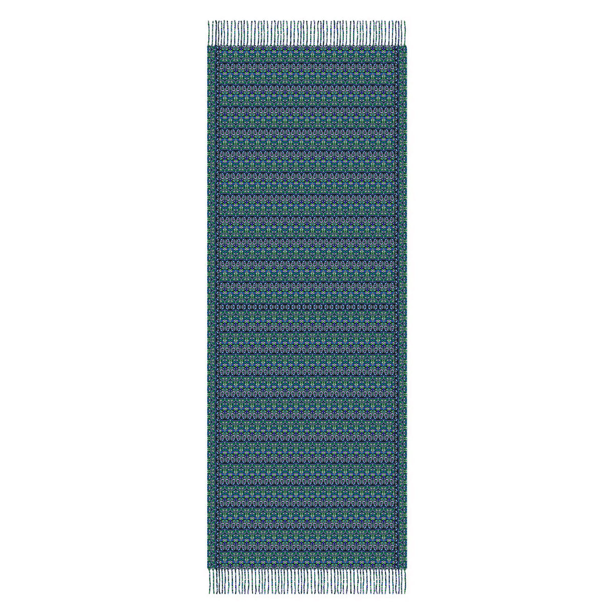 Turquoise - Green - Blue Abstract Doodle Scarf with Tassels