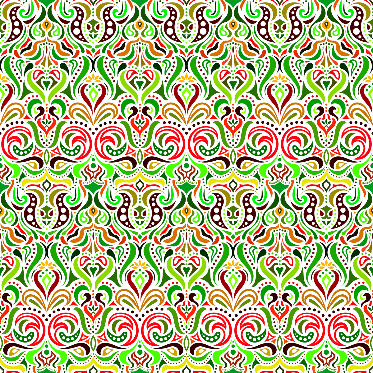 Red - Green - Yellow Abstract Doodle Fabric 1011.4i