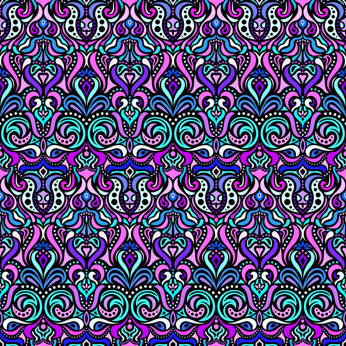 Pink - Turquoise - Purple Abstract Doodle Fabric 1011.4